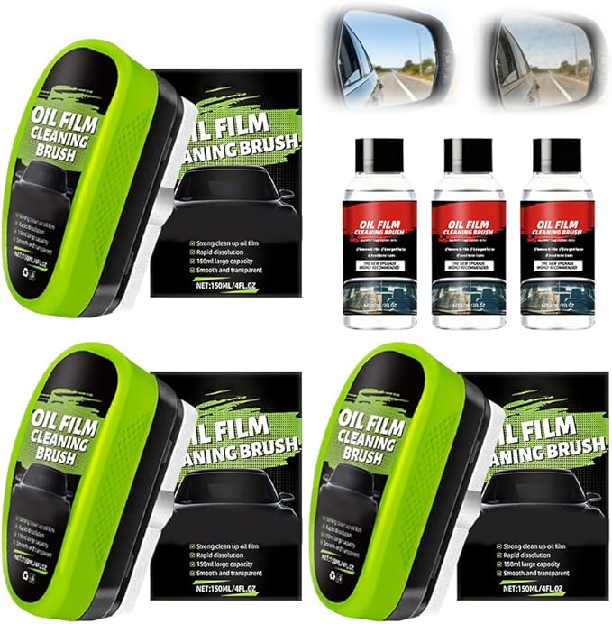 Car Glass Oil Film Cleaner, New Automotive Oil Film Cleaning Brush, Car Windshield Cleaner with Extra Cleaner, Preserve Clarity, Immediately See the Effects, Perfect Visibility at All Times (3Set)