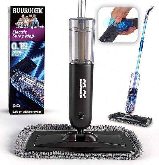 Electric Spray Mop Floor Cleaner with 2 Mopping Pads 700ml Bottle & Scraper 360° Swivel Head Lightweight Cordless Wet Dry Cleaner for Hardwood Floor Cleaning Laminate Tile Wood Vinyl & All Hard Floors