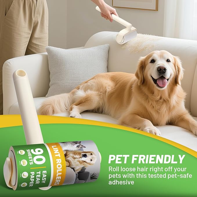 Lint Roller 2-in-1 Rotatable Handle Pet Hair Remover for Laundry Dog Hair, Cat Hair, Animal Fur, Fuzz Extra Sticky Roller for Couch, Clothes, Furniture and Carpet (5 Pack)