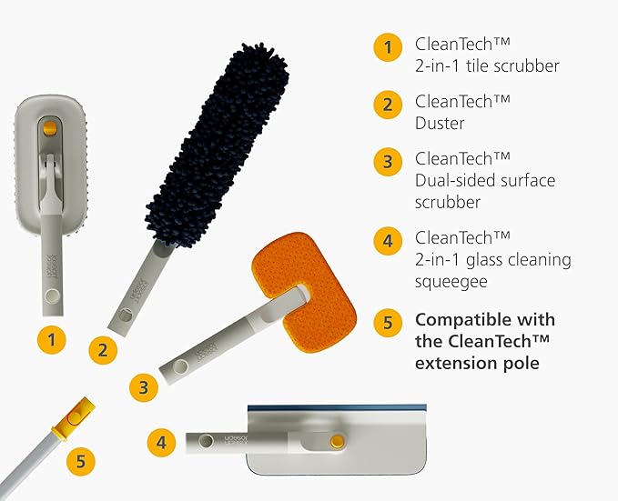 Joseph Joseph CleanTech 2-in-1 Tile and Tub Scrubber and Grout Cleaning Brush with V-Shaped Bristles