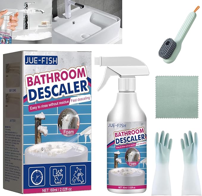 Jue Fish Bathroom Descaler, Profession Bathroom Descaler Cleaner, Bathroom Descaler Foam Cleaner, Bathroom Descaler Stubborn Stains Cleaner, Fresh Scent, 2 Ounce Bottle (1Pcs)