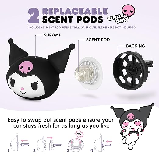 Hello Kitty Car Air Freshener Refills 2-Pack - Midnight Lavender Scent – Cute and Long-Lasting Car Accessories, Odor Eliminator, Fun Scents, 30 Days Freshness (2 Refills)