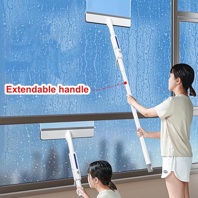 Window Cleaning Squeegee, Window Spray Cleaning Mop with Extension Pole & Cleaning Fabric for Windows Bathrooms Mirrors