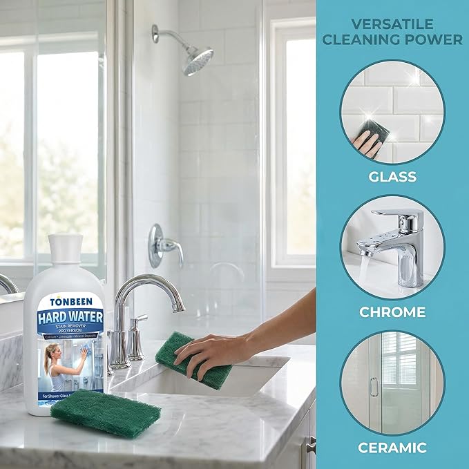 Hard Water Stain Remover Paste with Polishing Pads – Calcium & Limescale Cleaner for Shower Glass, Shower Doors & Tiles, Includes 800 & 1200 Grit Pads, 500ml,16.9fl oz