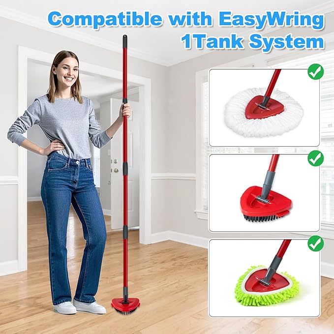 Mop Handle for Ocedar, Spin Mop Handle for O Cedar, 4-Section 30" to 58" Extendable Mop Handle Replacement for Ocedar, Mop Stick and Base for Ocedar Floor Cleaning, American Threaded Joint