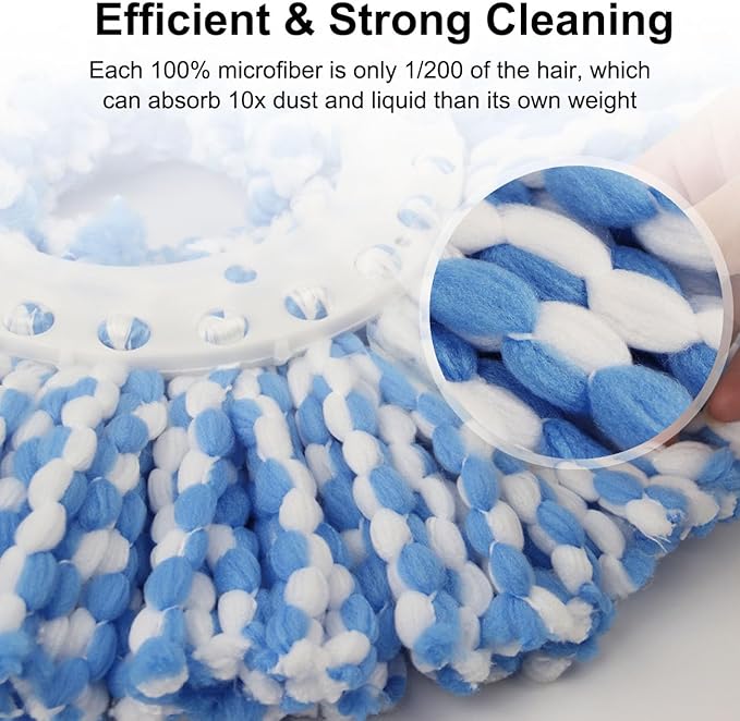 9 Pack Spin Mop Head Replacement Compatible with Hurricane, 6.3" Washable Microfiber Spin Mop Refills for Home Floor Surface Cleaning, 3 pcs White + 3 pcs Green +3 pcs Blue