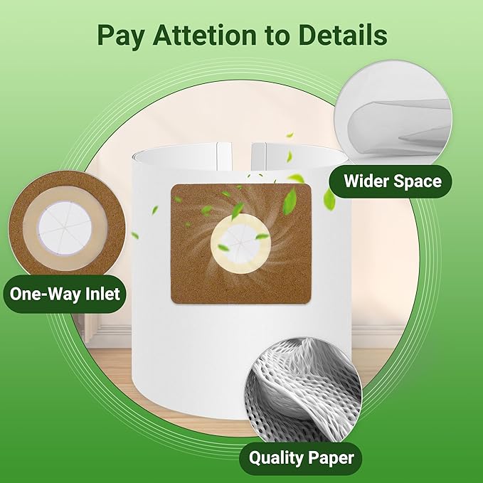 5 Pack Vacuum Bags Replacement for Shop Vac Bags 2-2.5 Gallon Type B 90668 9066800 9066833, All Around EZ QAM70 and CMXZVBE38774, PETOX High-Efficiency Disposable Vaccum Collection Filter Bags