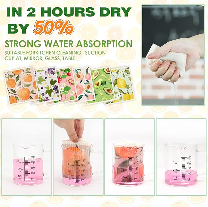 Morigins Mixed Fruit Swedish Kitchen Dishcloths Reusable Dish Towels Absorbent and Fast Dry Cleaning Cloths for Kitchen Cleaning Wipes 6 Pieces