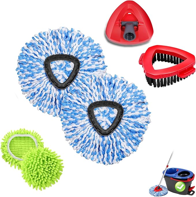 Microfiber Spin Mop Head Refills for Oceda RinseClean 2-Tank System,1 Mop Scrub Brush + 1 Mop Base + 4 Pack Machine Washable Spin Mop Heads Replacements