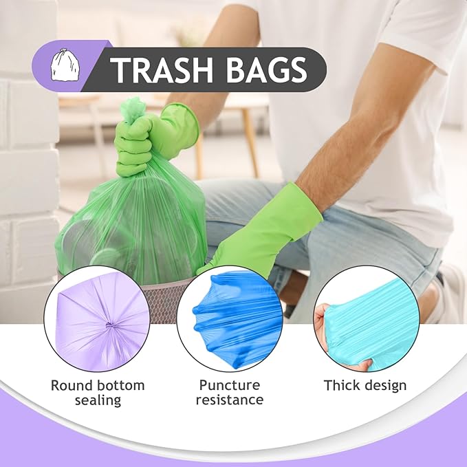 10 Gallon 120 Counts Clear Colorful Medium Trash Bags Kitchen Garbage Bags by Teivio, Bathroom Trash Can Bin Liners, Plastic Bags for home office kitchen,Multicolor