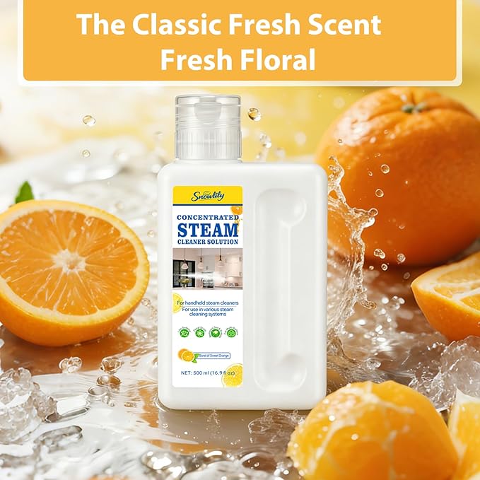 Snowlily 20X Concentrated Multi-Surface Steam Cleaning Solution for All Steam Mops & Machines – Cleans Floors, Curtains, Carpets & Fabrics, Fresh Floral Scent, 16.9 fl oz (Orange)