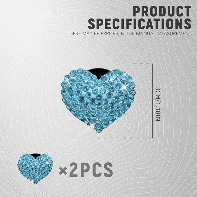 2PCS Bling Heart Air Vent Clips, Heart Shaped Crystal Air Freshener Vent Clips, Rhinestone Air Conditioning Outlet Clip, Universal Interior Decor Car Accessories for Women Girl (Blue)