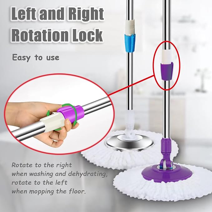 Extended Spin Mop Replacement Mop Handle, Upgraded 60-inch 360 Degrees Rotating Telescopic Replacement Mop Stick for Spin Mop Bucket Cleaning System Floor Cleaning (Plastic Disc, Khaki)