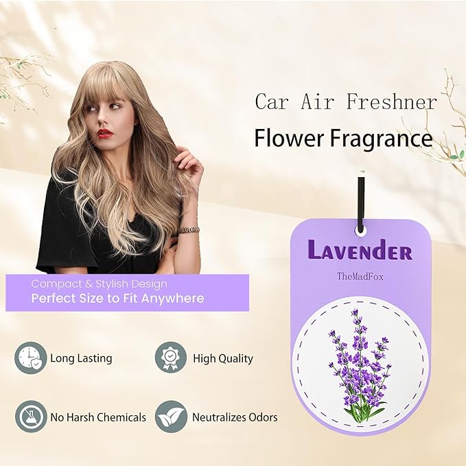 Hanging Car Air Fresheners, Long Lasting Scented Cards for Cars, Freshener Scents Lavender Rose Gardenia, Cute Car Accessories for Rearview Mirror, Wardrobe & Home, 12 Pack
