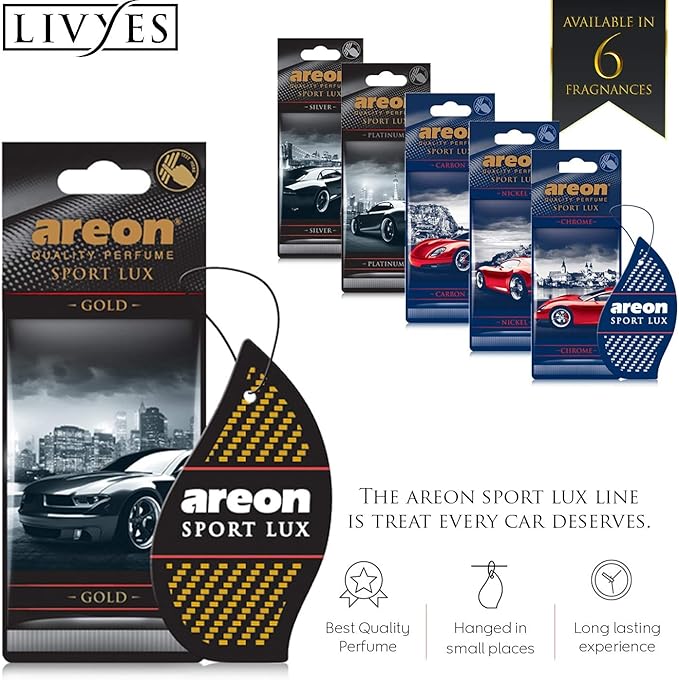 AREON Sport LUX Quality Perfume/Cologne Cardboard Car & Home Air Freshener, Platinum (Pack of 24)