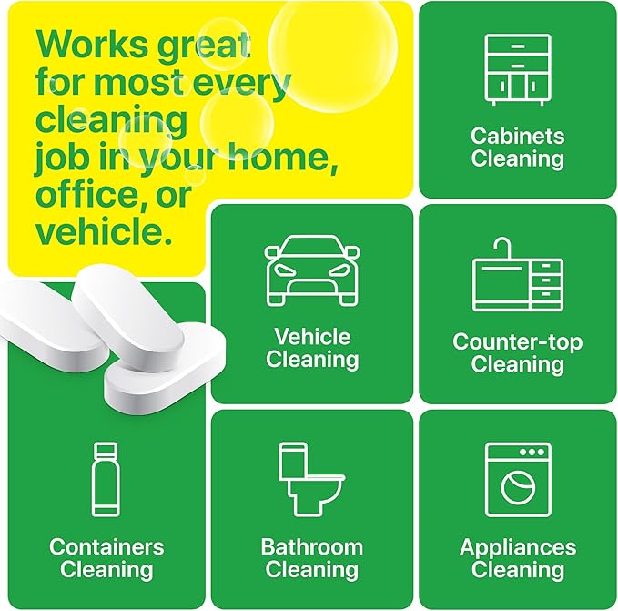 Multipurpose Cleaning Tablets - Powerful All-Purpose Cleaner for Water Bottles Surfaces - Eco-Friendly and Gentle - 12 Pack Aloe Scented Refill Tablets - for Home Kitchen Office and Vehicles