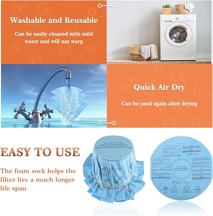 Reusable Wet Dry Vac Filter VF2002 90107 Dry Disc Vacuum Filters for Most 5 Gallon and Larger Shop Vac Branded Wet/Dry Vacuum Cleaners(pack of 6pcs Disc Filters 3pcs Retaining Bands)