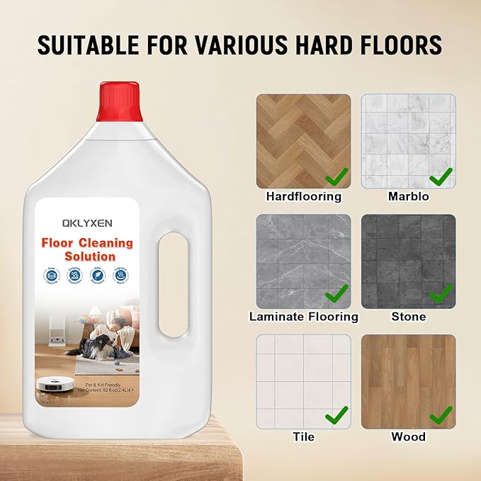 82FL OZ/2.42L Floor Cleaning Solution Compatible with Roborock (Q5/Q7/Q8/Q10/S7/S8/Saros 10R/F25/Qrevo Series), Floor Cleaner Refill for All Robot Vacuums & Cordless Wet Dry Vacuum with Mopping