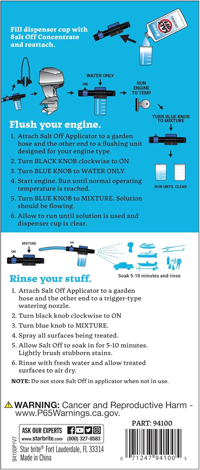 STAR BRITE Salt Off Applicator – Marine Engine Flush & Salt Remover Spray Tool for Boats, Trailers, Fishing Gear, Dive Equipment, and More (Pack of 6)