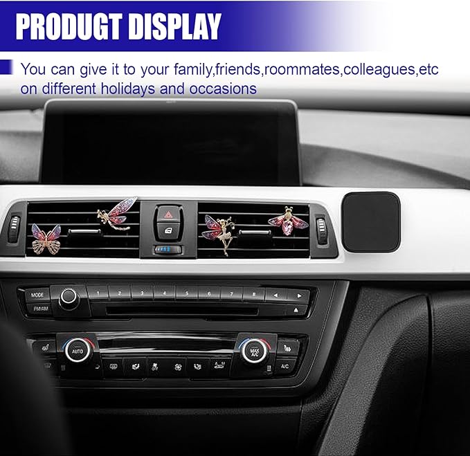 4PCS Bling Car Dashboard Air Vent Trim Clips, Sparkly Rhinestone Car Air Diffuser Clip, Cute Auto Interior Decoration Accessories for Women Present (Rose Red)