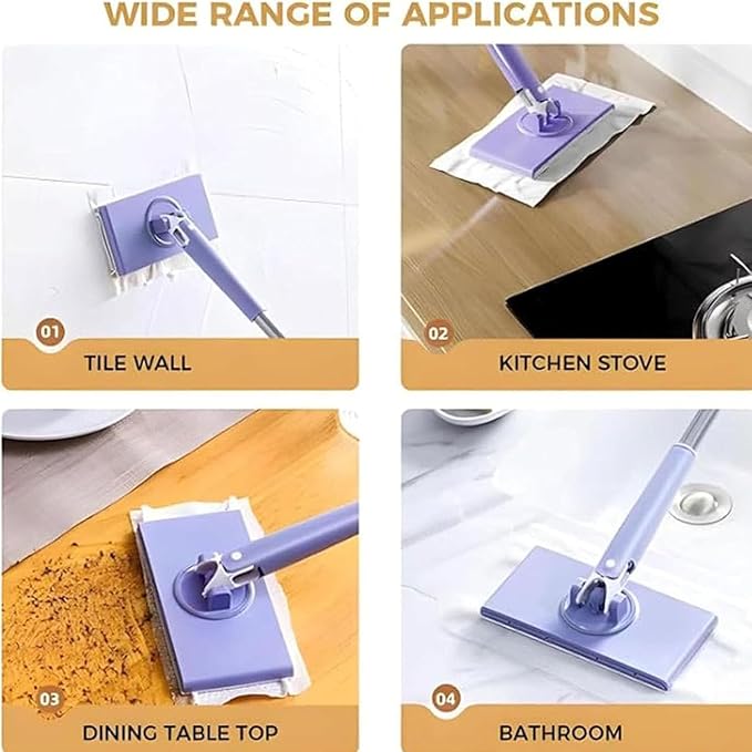 Tapinterior Mop, Convenient Cloth Changing Mini Mop, Lazy Mops Automatic Gripping, Hands-Free Replacement Easy Detach & Reuse, for Kitchen & Bathroom (White,43in)