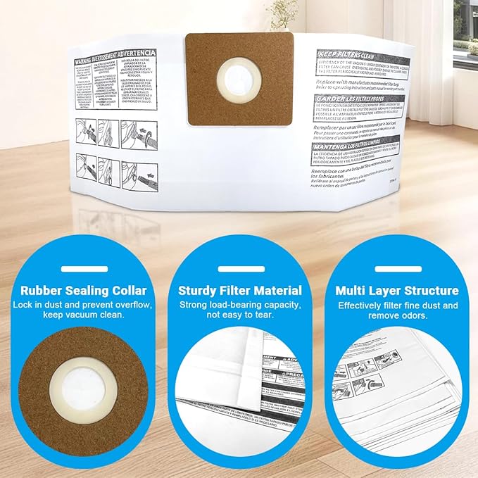 12 Pack 90667 Filter Bags, Type A Collection Bags Compatible with Shop-Vac 1-1.5 Gallon Wet/Dry Vacuum, All Around QAS60, Part# 9066700 9066733