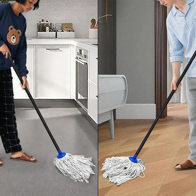 Indoor Mop for Floor Cleaning - Cotton Mops for Floor Cleaning, Regular Mop for Floors, 49-inch Simple Mops for Cleaning Living Rooms, Bathrooms, and Kitchens. (Dark Blue)
