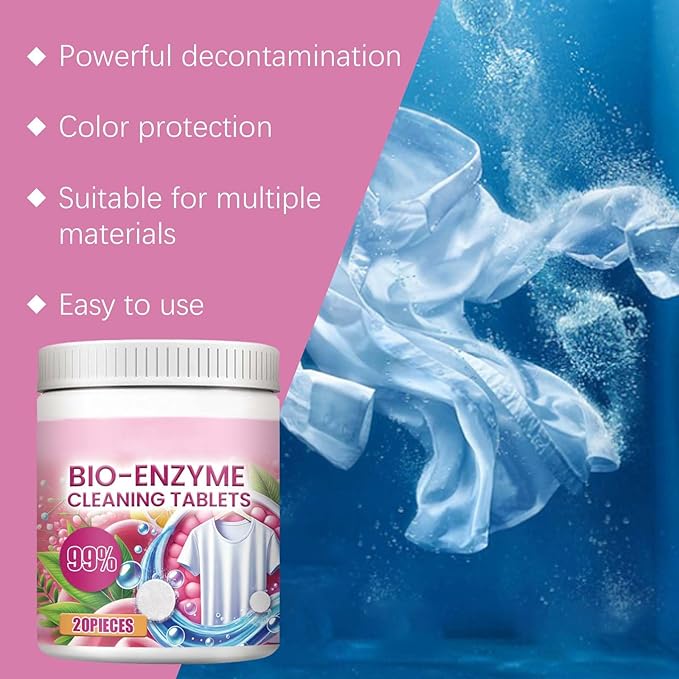 Multi-Functional Bio-Enzyme Cleaning Tablets,Dissolve Concentrated Cleaning Tablets,Bio Enzyme Explosive Salt,Barrel Large Capacity,Bleach Tablets for Laundry Kitchen Clothes (3pcs)