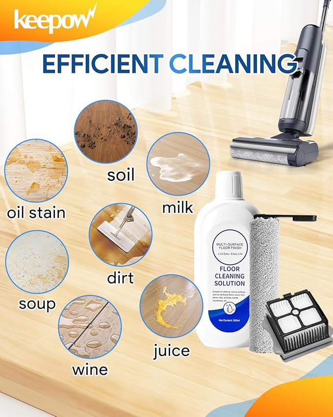 KEEPOW Vacuum Mop Replacement Compatible with Tineco Floor ONE S5 / iFLOOR 5 Breeze Complete Cordless Stick Vacuum, 1 HEPA Assembly & 1 Brush Roller & 500ml Solution Set (Not for S5 Combo Series)