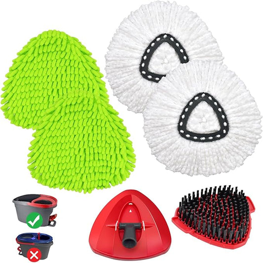 Mop Replace Heads for O Cedar Easywring 1 Tank Spin Mop Heads Replacement for Ocedar Mops Refill Sets Include 4 Pack Mopping Refills, 1 Pack Scrubber Brush & 1 Disc Base to Dry and Wet Floor Cleaning
