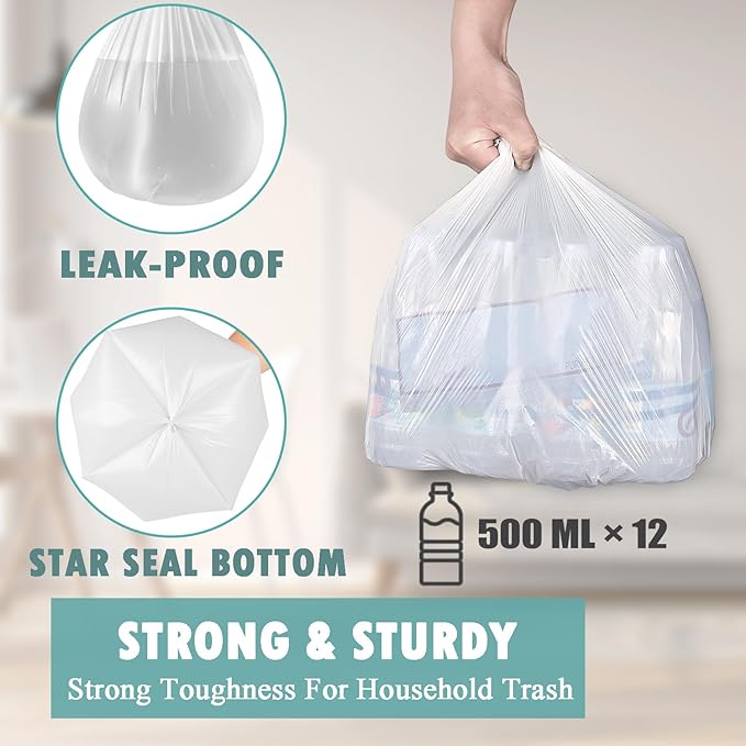 Small Trash Bags 4 Gallon - 105 Count 4 Gallon Trash Bag, Unscented Small Garbage Bags Bathroom Trash Bags, White 4 Gal Small Trash Can Liners