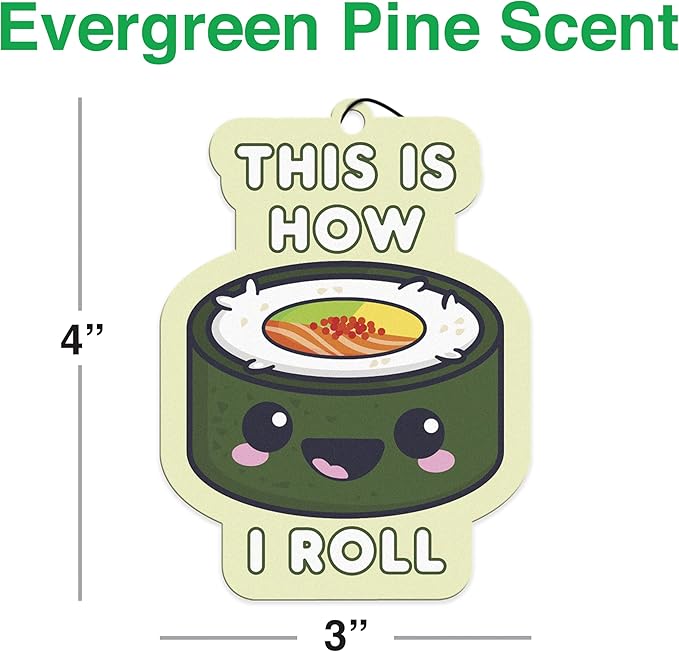 GAMAGO Sushi Car Air Freshener - Evergreen Pine Scented - Long-Lasting & Odor Eliminating - Funny Gift for Cars, Closets & Homes