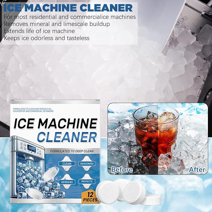 Ice Machine Cleaner Maker Descaler - 24 Clean Tablets for Ice Machine, Compatible with Opal, Kitchenaid, Helps Remove Hard Wate