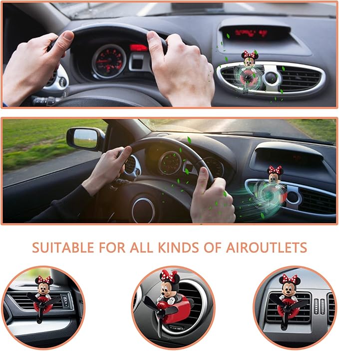 Car Air Fresheners Cute Cartoon Mouse Pilot Car Diffuser Rotating Propeller Automotive Air Outlet Fan Creative Car Perfume Decoration Cool Car Accessories (Women)