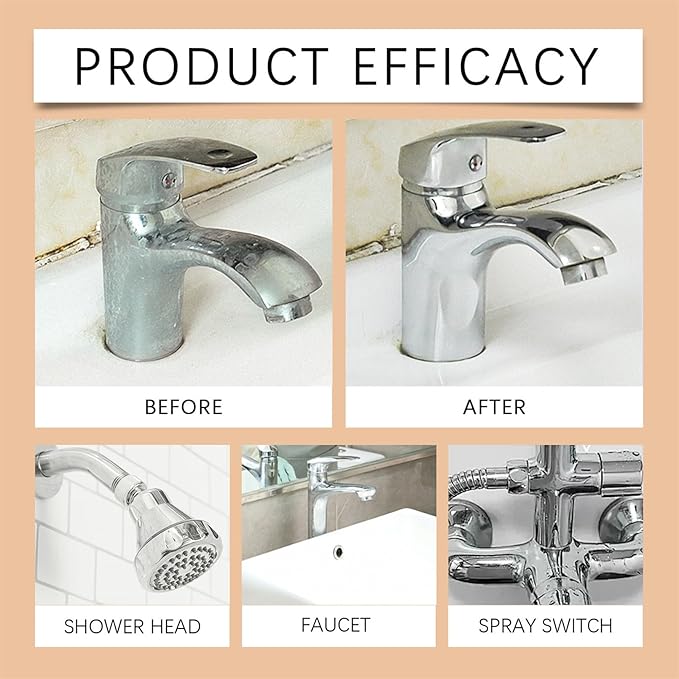 Limescale Remover & Tap Cleaner, Hard Water Stain Cleaner - Powerful Stain Remover for Faucets, Showerheads, Sinks, Stainless Steel Surfaces for Bathroom & Kitchen (1)