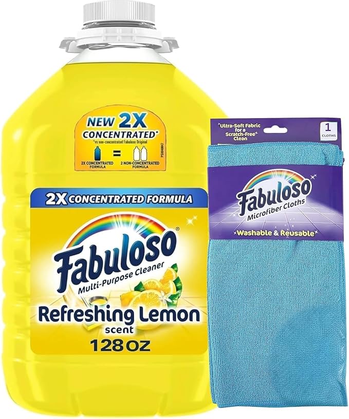 Fabuloso Lemon All Purpose Cleaner, Floor Cleaner, Makes 64 Gallons per Bottle - 128oz Cleaner Cloth - Colors & Packaging May Vary