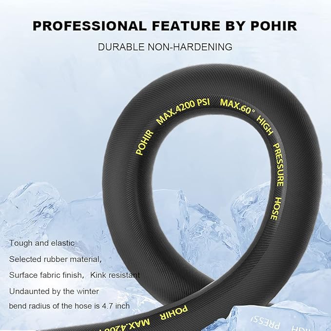 POHIR Power Washer Hose 125FT, High Pressure Washer Hose with 3/8'' Quick Connector, Steel Wire Braided Hose with 2 Quick Connect Kits Compatible M22 14 mm, Hose for Pressure Washer 4200 PSI