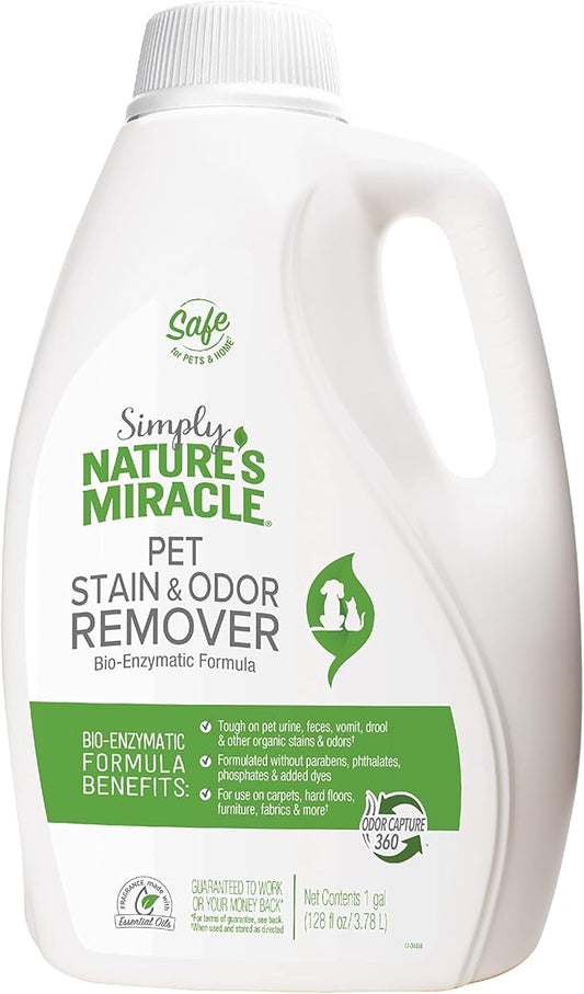 Nature's Miracle Simply Pet Stain and Odor Remover, 128 Ounce, Made with 86% Plant-Derived Surfactants, Multicolor, 128.00 Fl Oz (Pack of 1)