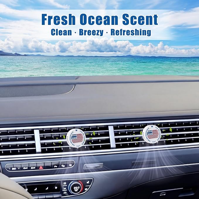 Yungyan Car Air Freshener Vent Clip, American Flag Diffuser Clip for Car, Patriotic Accessories for Memorial Day, Zinc Alloy Aromatherapy Vent Mountfor Vehicle Interior, Ocean Scent