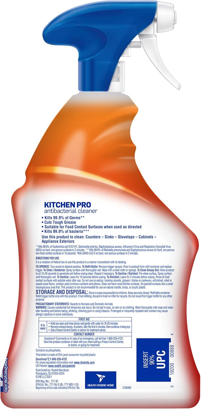 Lysol Kitchen Pro Antibacterial Cleaner Trigger, 22 Fl Oz (Pack of 2)