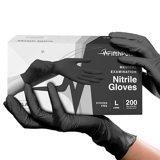 Black Nitrile Disposable Gloves Large, 200 Count - Latex Free Medical Gloves, Dental and Surgical Grade - Powder Free Rubber Gloves