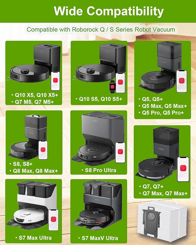 ApexOne 18 Pack Q10 Q7 Q5 Dust Bags for Roborock Q7 M5+, Q10 S5+/Q10 X5+, S8+, S8 Pro Ultra, Q7 Max+/Max, Q5 Max+, Q8 Max+, S7 Pro Ultra, Q5, Q5+, Q7, S7 MaxV Ultra Robot Vacumm Cleaner, 3L Capacity