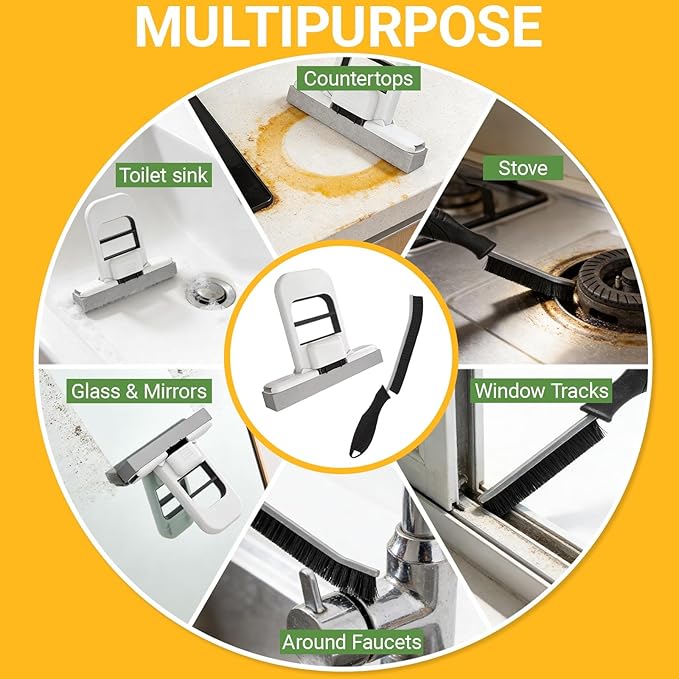 2 Pcs Mini Mop for Small Spaces, Foldable Self-Squeeze Wet and Dry Sponge Mop, Black Portable Cleaning Small Mop for Desktop, Kitchen Counter, Bathroom Tile, Glass-with 6 Pads ,2 Brushes, and 2Hooks