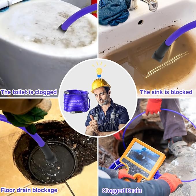 NIFUAL 50FT Sewer Jetter Kit for Pressure Washer, 5800PSI Pressure Drain Cleaner Hose 1/4 Inch NPT Corner, Rotating and Button Hose Sewer Jetting Nozzle Waterproof Tape Pearl Corsage Pin Spanner Glove