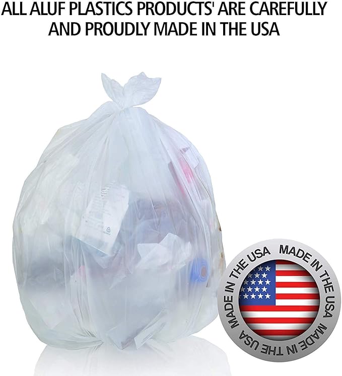 Aluf Plastics 33 Gallon 22 Micron (eq) Premium Clear Trash Bags - 32" x 38" - Pack of 250 - For Office, Kitchen, Bathroom, Commercial, Janitorial, Industrial, & Hospitality (Pack of 250)