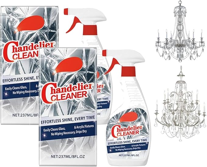 Chandelier Cleaner Drip Dry Spray – No-Wipe Dust Remover for Crystal & Glass, Streak-Free Shine for Chandeliers, Mirrors, Metal & Plastic (2 Pcs)