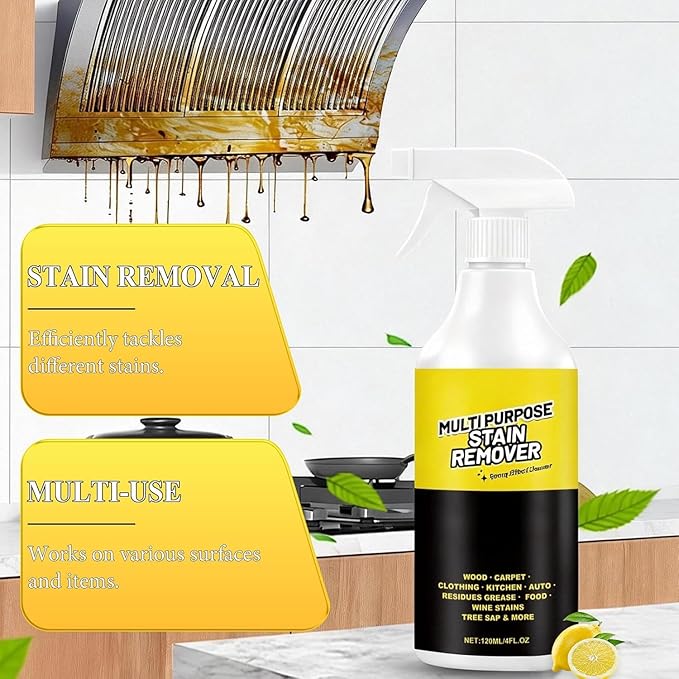Multi-Purpose Stain Remover, All Purpose & Stain Remover,Multi-purpose Oils Stain Cleaner,Kitchen Multi-purpose Foam Cleaner Spray,Quick-Acting Formula for Kitchens, Floors and Toilets (2 PCS)
