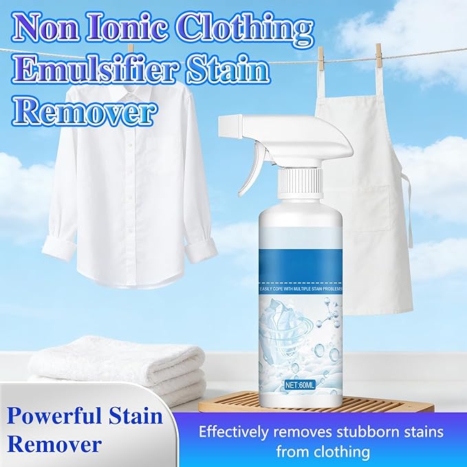 2PCS Non Ionic Clothing Emulsifier Stain Remover, Powerful Laundry Stain Remover Spray, Non Ionic Emulsifier Clothing Cleaner for Grease, Oil, Food on Clothes & Shoes (60ML)