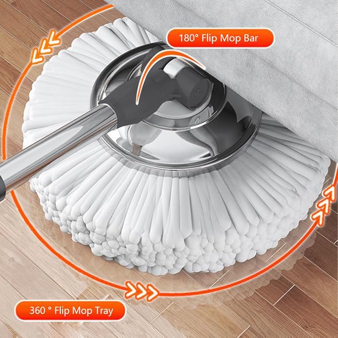 Automatic Spin Mop & Bucket Set, 360° Spinning Mop System with 6 Extra Refill Heads and Refills Extended Handle, Hand-Free Automatic Dehydration Mop for Household Floor Cleaning