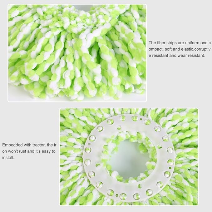 Spin Mop Head Refills Microfiber Round Spin Mop Head Replacement for Universal Spin Mop System Perfect for Home Commercial Use (Green+White)